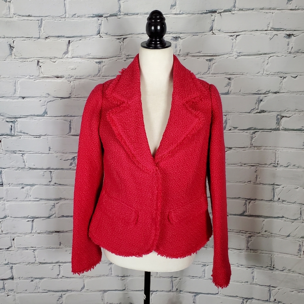 Boden Pink Boucle Fringe Jacket